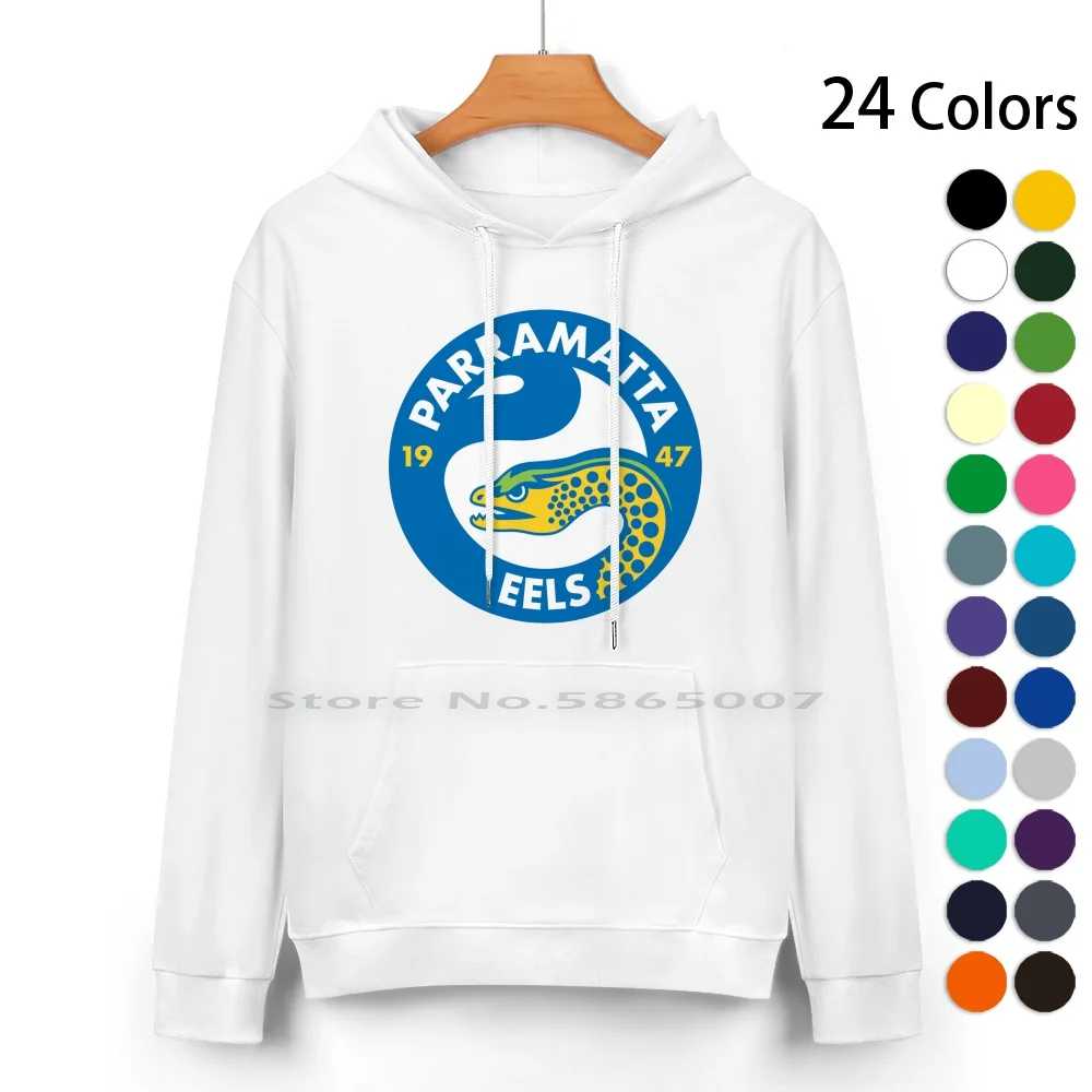 Eels-Parramatta Pure Cotton Hoodie Sweater 24 Colors Logo 100% Cotton Hooded Sweatshirt For Women Men Unisex Gifts Heat