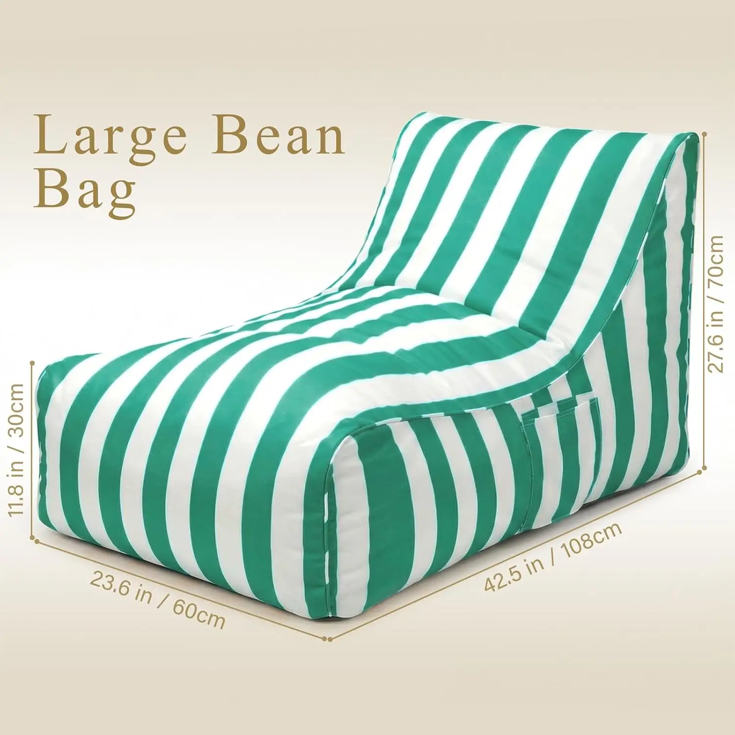 Deep Seating Bean Bag Chair for Adults, Memory Foam with Back Support Panel & Waterproof Fabric, Retains Shape for Yacht, Dock, Patio & Indoor Use,Green