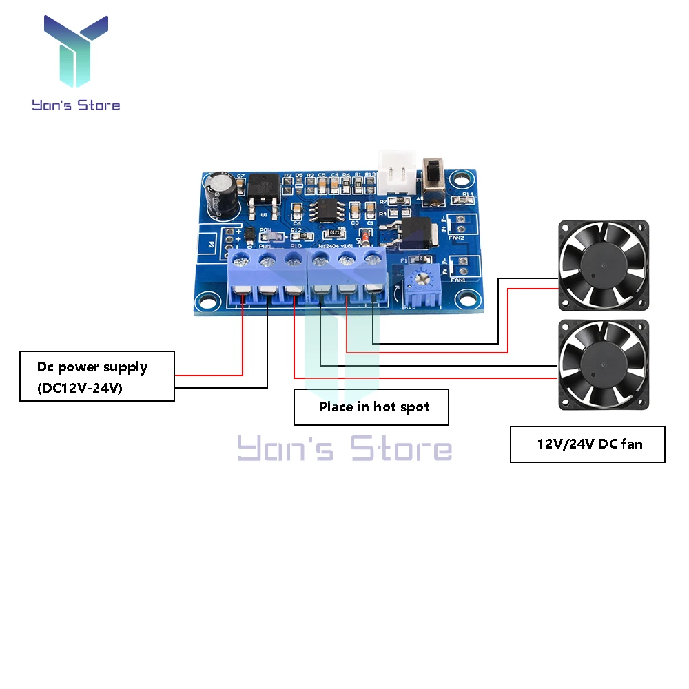 DC12V 24V termistor PWM moduł przełącznik kontroli temperatury wentylatora moduł płyta kontrolera z czujnikiem 50CM