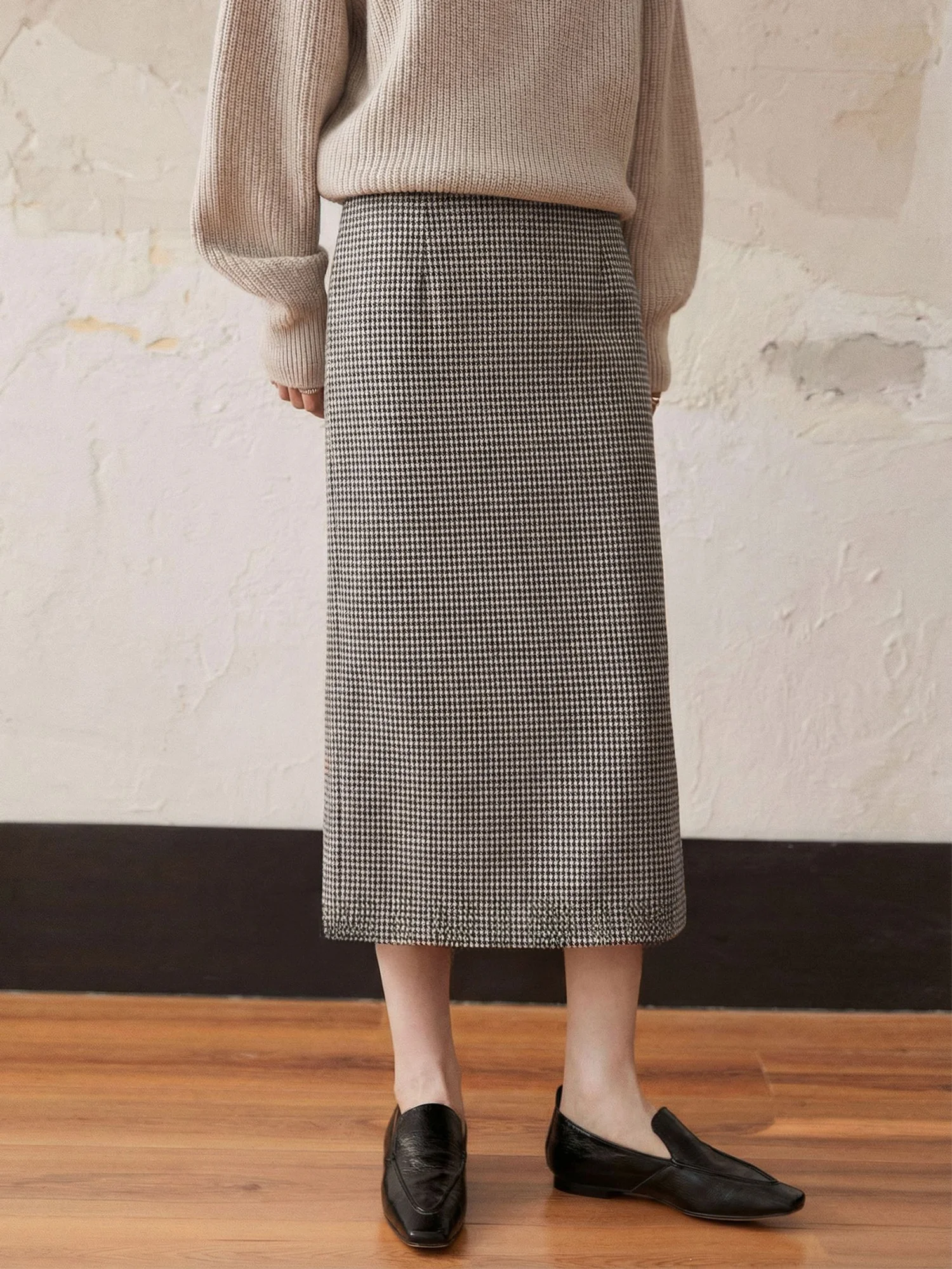 

Винтажная шерстяная юбка Chivirin, женская юбка средней длины, универсальная юбка в клетку, утягивающая фигуру, с высокой талией, на молнии