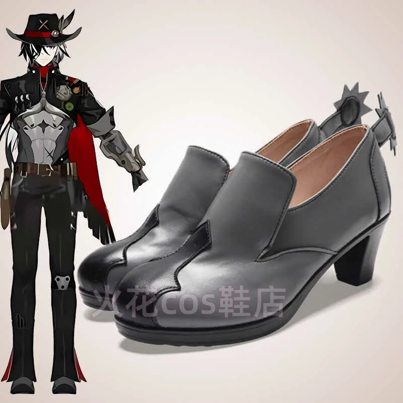 Anime Honkai：Star Rail Boothill Cosplay Shoes Dark Gray Short PU Leather Boots For Halloween Carnival