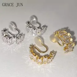 Top Quality Copper Cubic Zircon C Shape Clip on Earrings Without Pierced Fashion Cuff Earring Needn't Ear Hole Ear Clip Earrings
