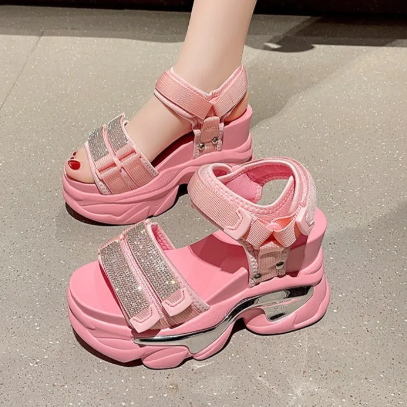 

10CM Womens Shoes Fashion Rhinestone Platform Sandals for Woman Summer New Sports Casual Shoes Designer Shoes Sandalias De Mujer
