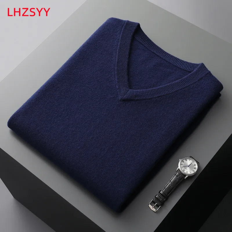 LHZSYY Men\' Cashmere Vest Sleeveless Sweater Spring Autumn V-Neck Vest Middle-Aged Warm Top Pure Wool Knit waistcoat Loose outer