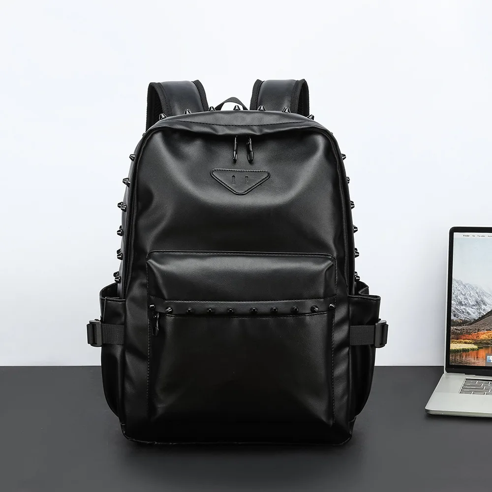 Ransel Pria Ransel Paku Keling Desainer Merek Fashion Ransel Travel Kulit PU Lembut Pria Tas Sekolah Kapasitas Tinggi Pria Wanita