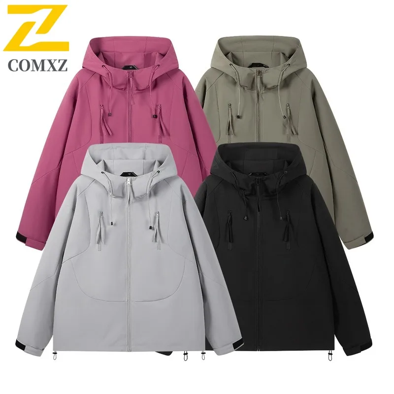 COMXZ Men Jacket Classic Hood Outdoor Adventure Multifunctional Coat Fashion Solid Color Street Style Lightweight Autumn Garment