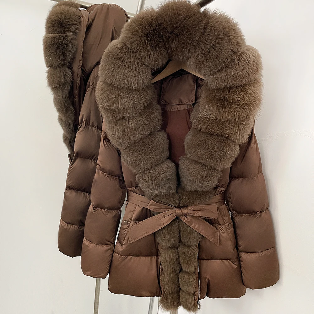 Women's Fur Coat Winter Short Duck Down Jacket Zipper Closure Puffer Jacket Hooded Cold Weather Outerwear Special Occasion Outfi
