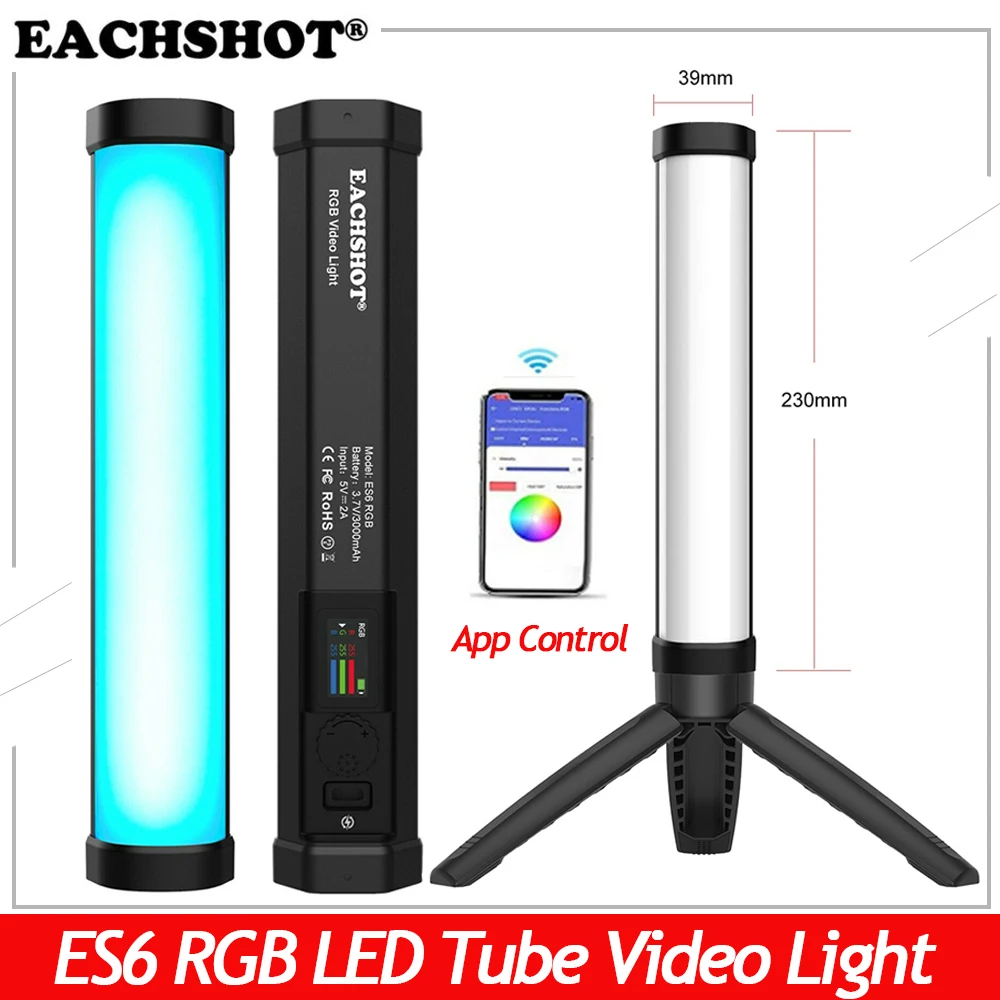 EACHSHOT ES6 RGB LED Light Wand Handheld Tube Video Light With Tripod APP Control Photography Lighting 2800k-8500k