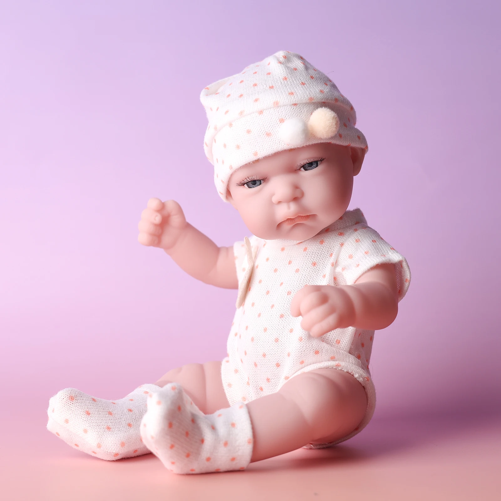 11 Inches Realistic Reborn Baby Dolls with Hat, Vinyl Body Fashion Stocking & Clothes, Children Birthday Gift