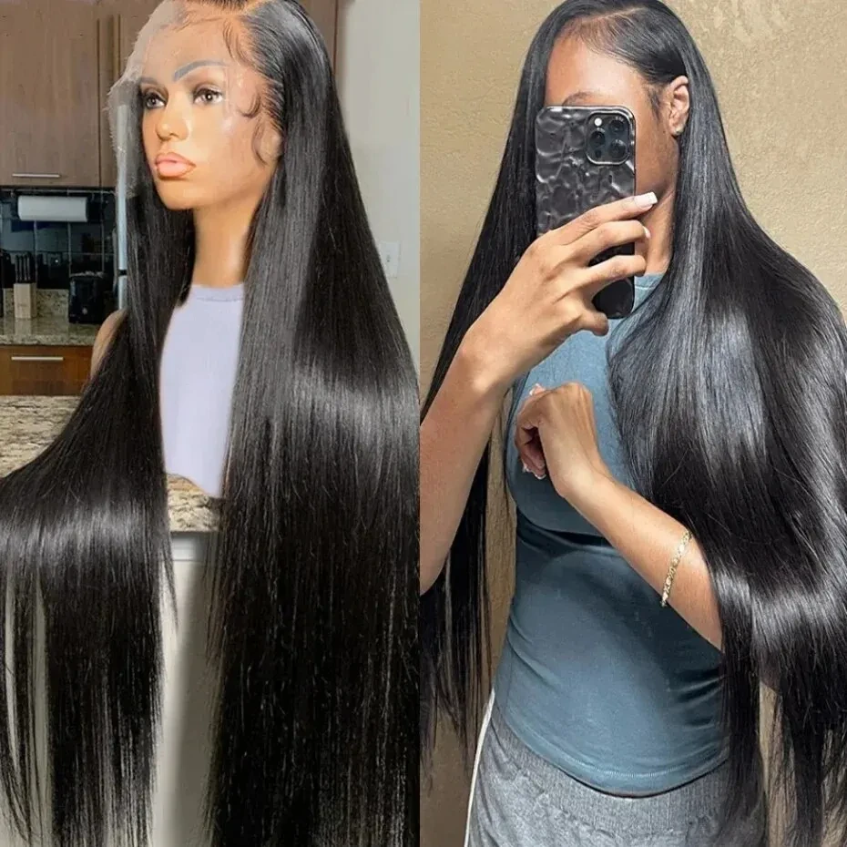 40 inch 180% HD Transparent Bone Straight 13x4 13x6 Lace Frontal Wig Preplucked Brazilian Lace Front Human Hair Wig For Women