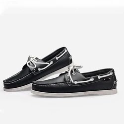 Genuine Leather Docksides Classic Boat Shoes Flats Loafers Shoes Unisex Handmade Shoes High Quality Lazy Mens Casual