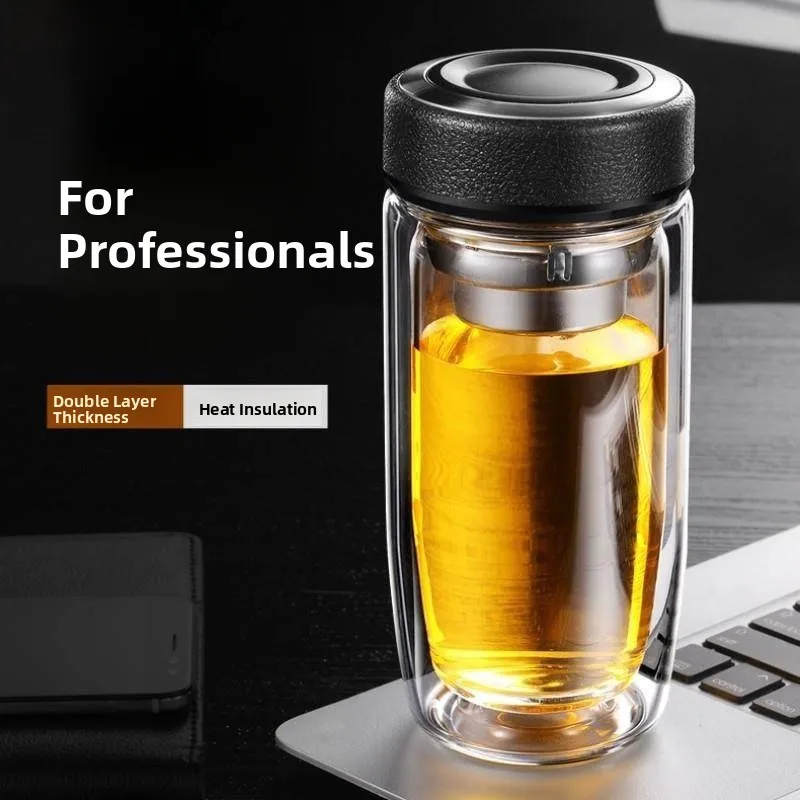 

Портативная мужская кружка для чая с разделением на чай и воду, из закаленного стекла, двухслойная, термостойкая, ударопрочная, с изоляцией для питьевой воды