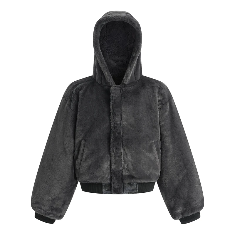 American Vintage Reversible Fur Lined Men Hooded Padded Jacket Camo Print Loose Zip Up Warm Autumn Winter Coats DC35