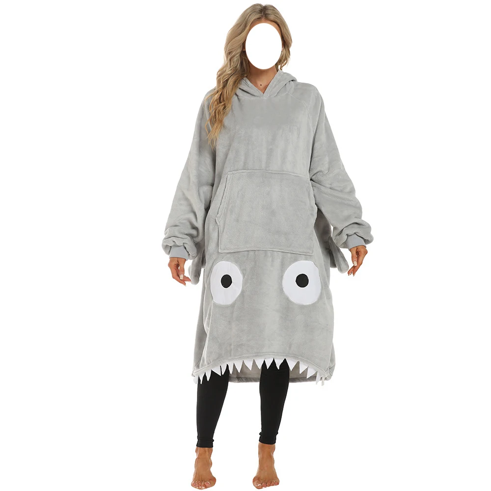 Fun Shark TV Blanket Hooded Home Clothes Couple Sleepwear Cartoon Gift Warm Shawl Animal Pajamas Enlarged Thickened Quilt