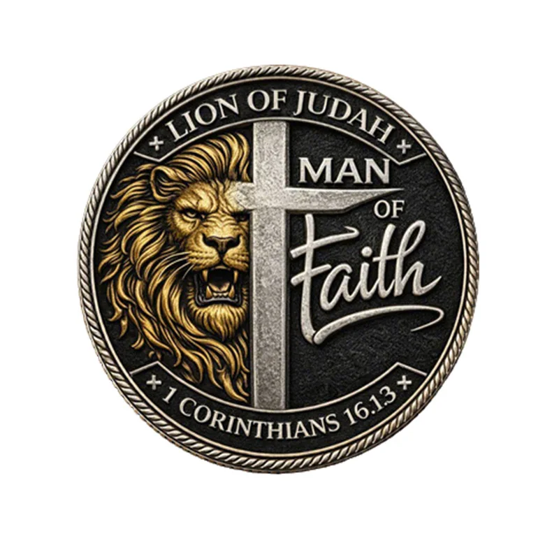 Carved Lion Knight Round Double Commemorative Coin Double-sided Embossed Plated Coins Collectible Art Gift view 5
