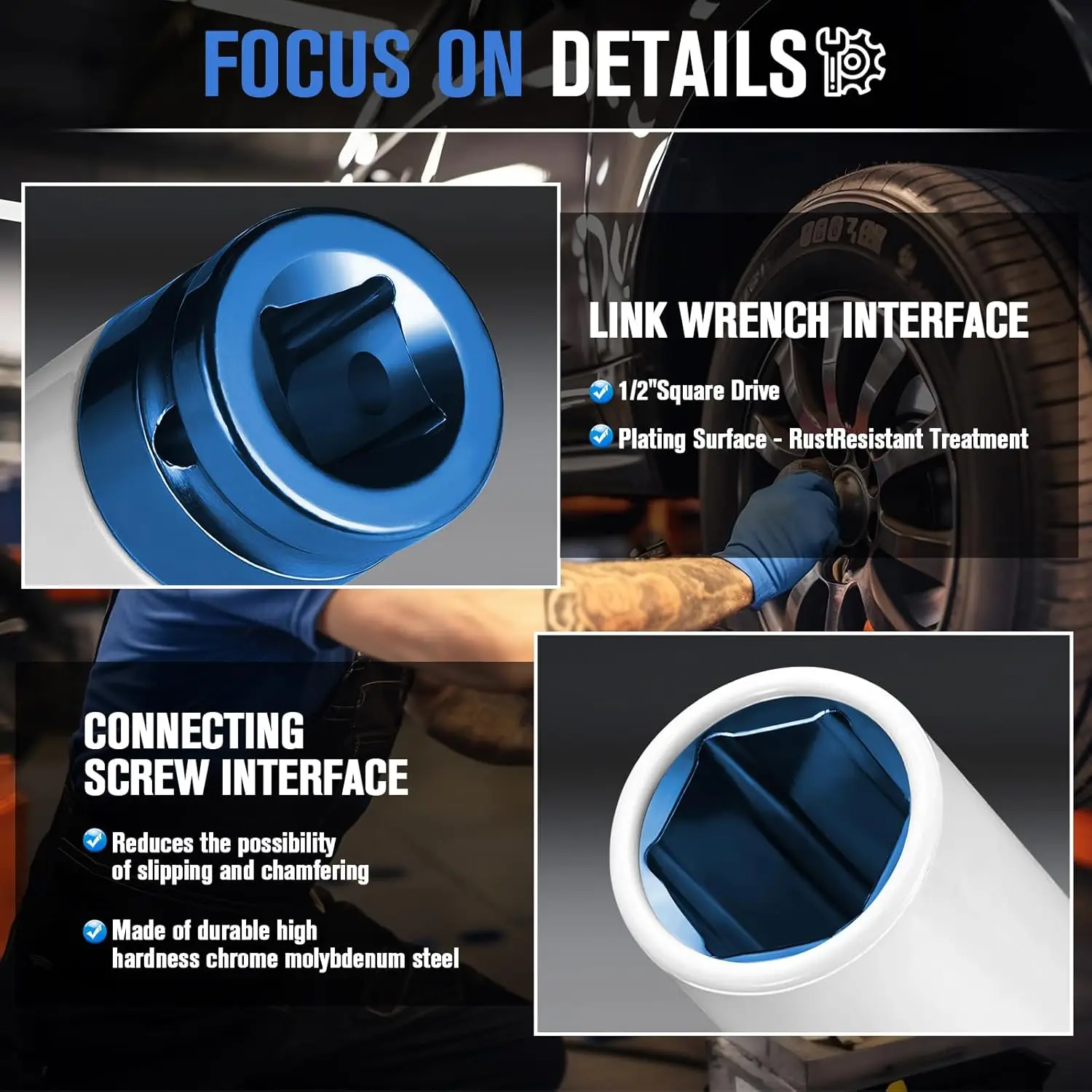 1/2 Zoll Antriebsradschutz Schlagschrauber Dünnwandiger Deep Impact Steckschlüsselsatz Kunststoffhülse Radmutter 17 mm, 19 mm, 21 mm, 22 mm – Detail 12