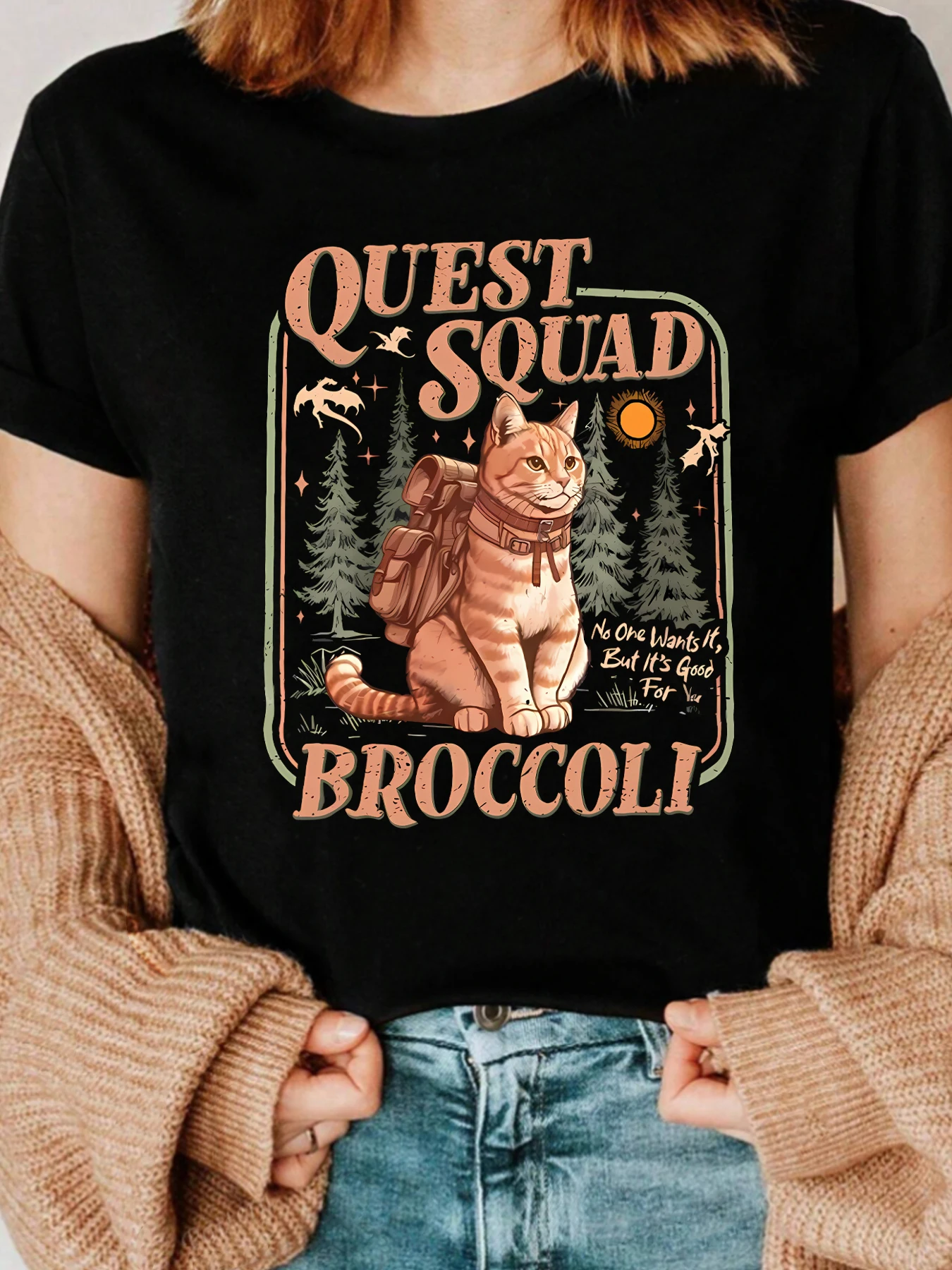 

QUEST SQUAD letter pattern round neck plus size women T-shirt short sleeve trend printing elastic half sleeve T-shirt