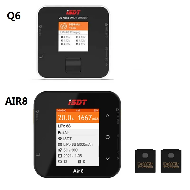 ISDT Air8 500W 20A 2-8S / Q8 MAX 1000W / Q6 Nano 200W 8A 1-6S Lipo Battery Balance Charger for Lilon LiPo LiHV NiMH Pb RC Models