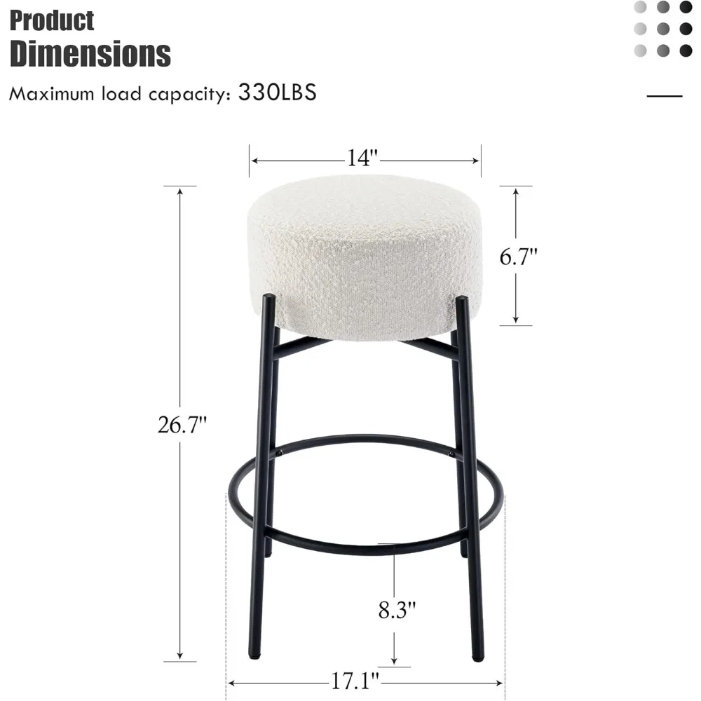 Kursi Bar Putar Tinggi Meja Dapur, Kursi Modern Tanpa Sandaran untuk Meja Dapur, Kursi Pulau Berbahan Kain Boucle dengan Ketebalan 6.7