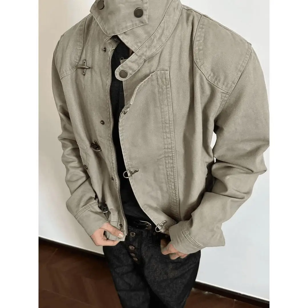 

Aircraft Buckle Jacket Gray Navy Blue Casual Fashion Jacket Men