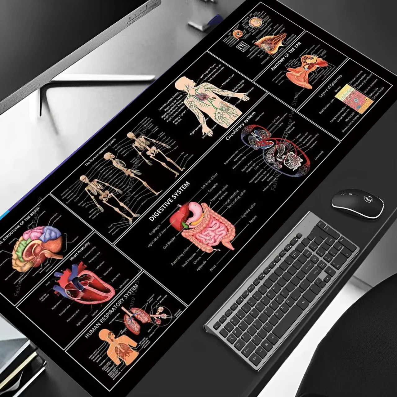 Non-Slip For Medical Anatomy Explanation Shortcut Keys Mouse Pad Large Keyboard Mousepad Gaming Desk Mat For Medical Researchers