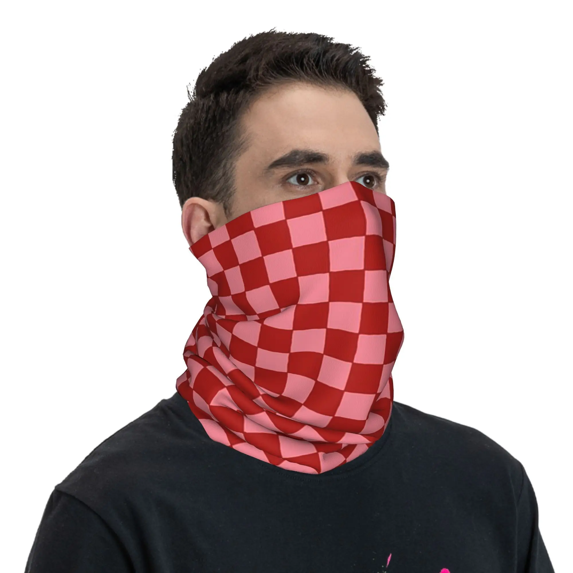 

Pink and Red Checkered Checkerboard Bandana Neck Gaiter Printed Wrap Scarf Multi-use Balaclava Outdoor Sports For Men Women