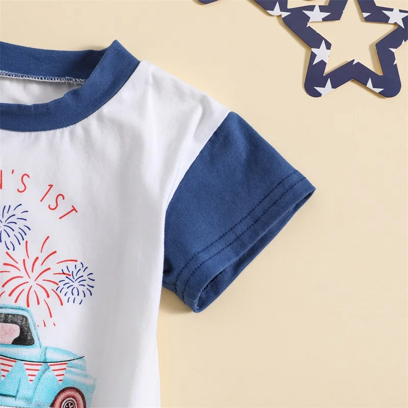 Adorable Infant Summer Romper with Patriotic American Flag Print and Ruffled Sleeves for Baby Girls and Boys - Fourth of July