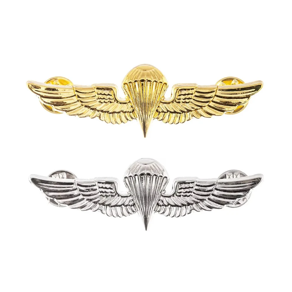 2 Pcs Golden Metal USMC Paratrooper Wings Pin Military-Style Parachutist Badge Dress Uniform Chest Insignia