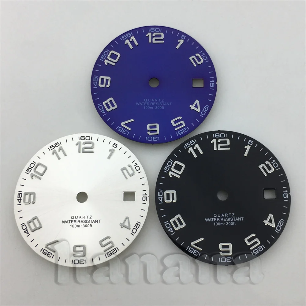 قرص ساعة كوارتز 29 ملم قرص أسود وأبيض وأزرق لحركة كوارتز روندا 515 ليلة مضيئة خضراء