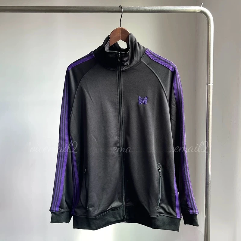 

24ss Classic Butterfly Embroidery AWGE Purple Stripes Jackets Men Women 1:1 Casual Black Jacket With Tags