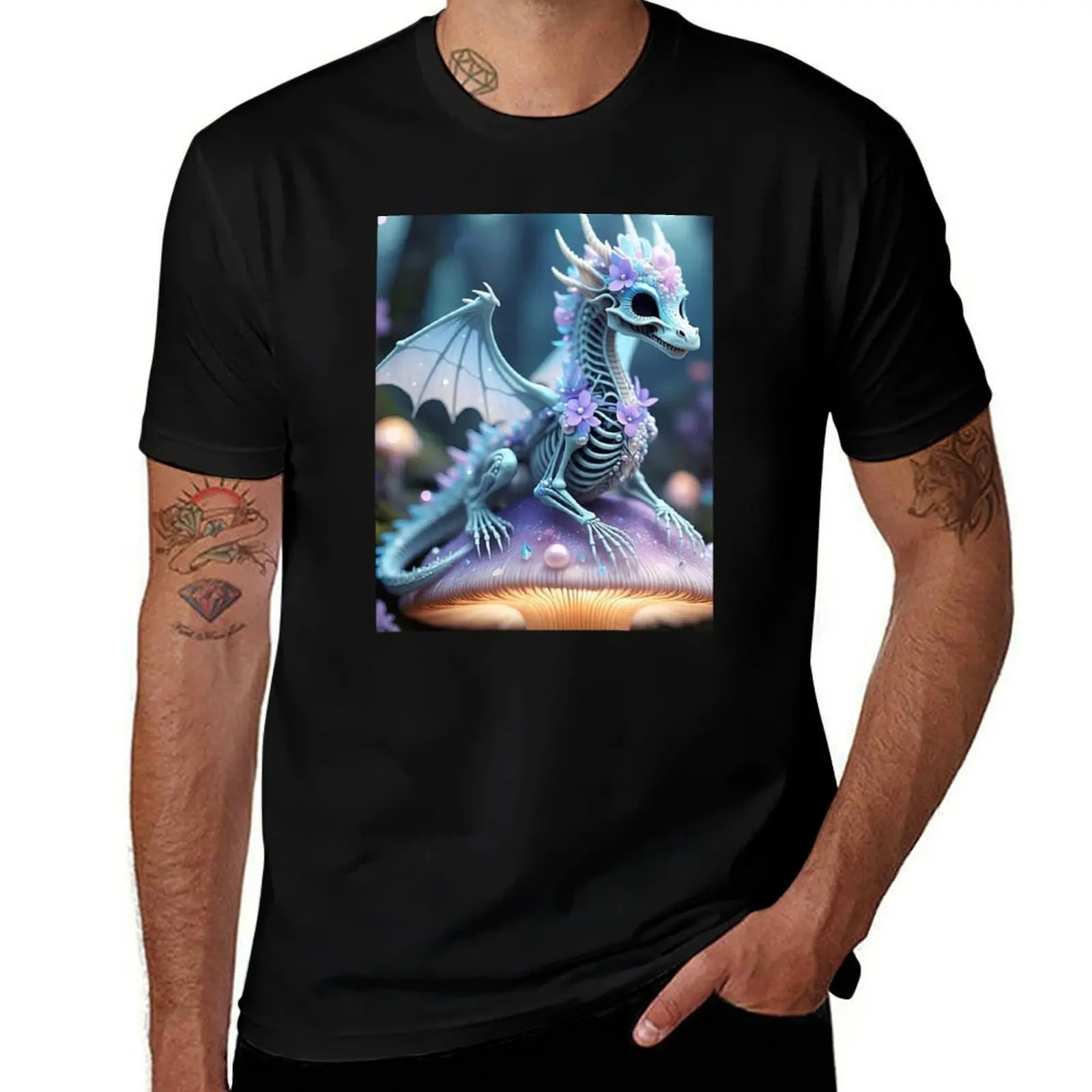 Blaues violettes Pastell-Skelett-Drachen-T-Shirt, individuelles T-Shirt, Anime-T-Shirt, Sportfans, Herren-Trainingshemden