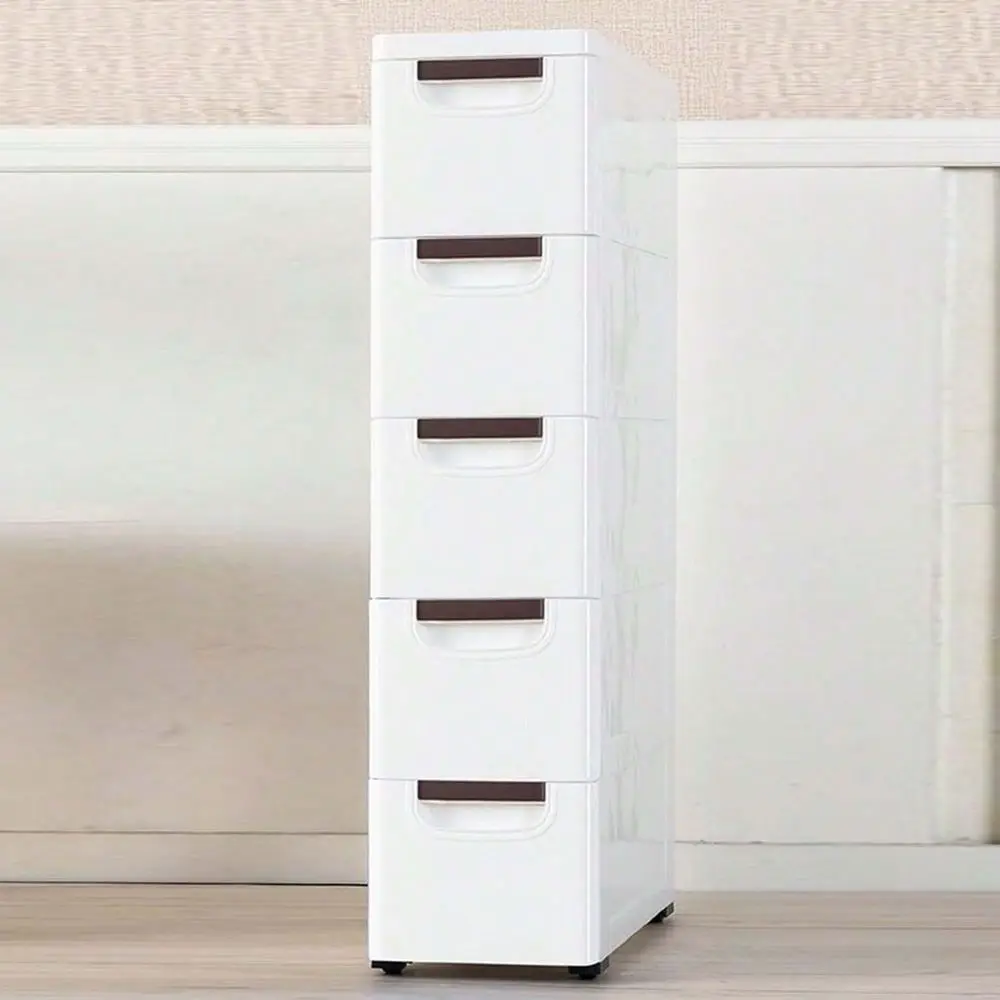 

5 Drawers Narrow Slim Plastic Storage Cabinet,Storage Drawer With 4 Wheels,5 Tier Drawers Dresser,White Back To School Dormitor