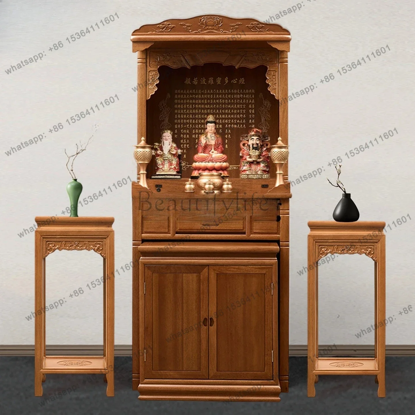 FG40God of Wealth Cabinet Solid Wood Shrine New Chinese  Simple Buddha Cabinet Guanyin  Statue Buddha Altar Shrine