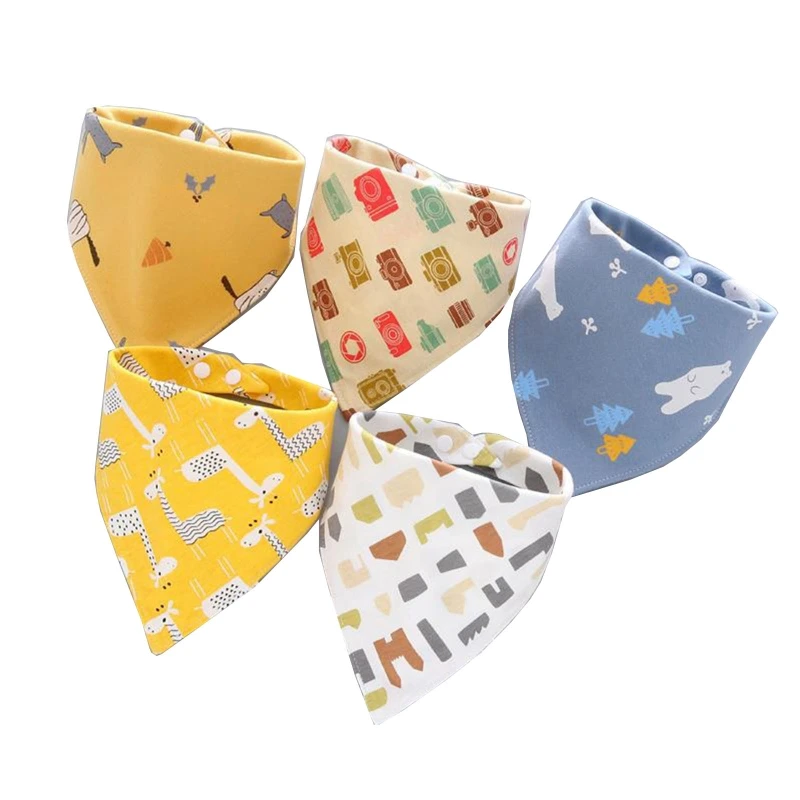 

5 Pcs Baby Feeding Drool Bibs Saliva Towel for Triangle Scarves Bandana Soft Cotton Bibs Adjustable Button Burp Cloth for