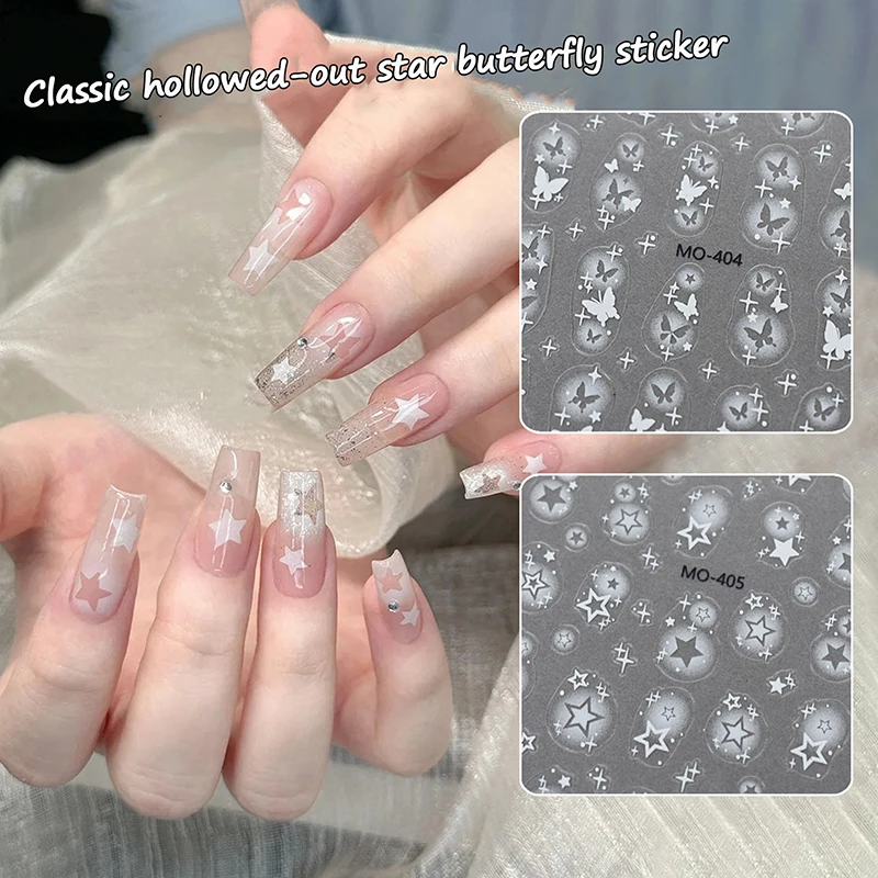 Hollow Out Spray Painted Star Butterfly Nail Stickers Transparent White Pentagram Wearing Nail Stickers Decorations