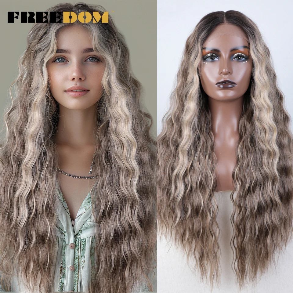 FREIHEIT Synthetische Spitze Perücke Lange Tiefe Wellenförmige Ombre Blonde Ingwer Spitze Perücken Für Schwarze Frauen Hitzebeständige Cosplay Perücken