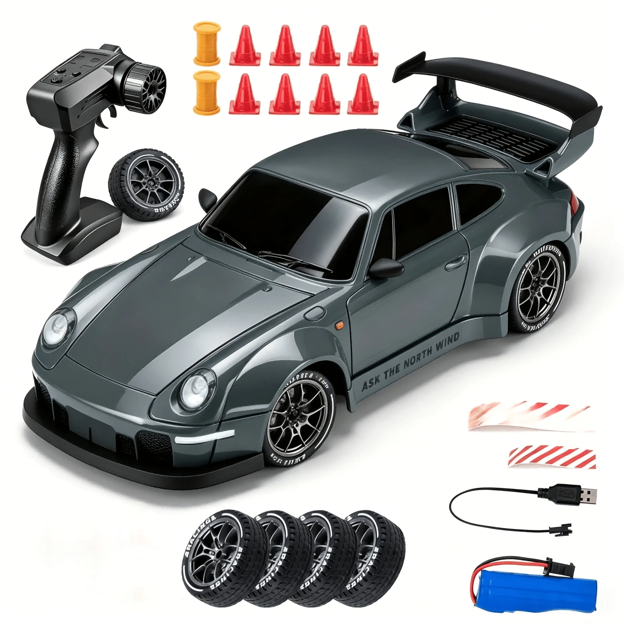 1:24 Scale RC Drift Car With Colorful LED Lights, High-Speed Remote Control Racing Toy Vehicle, Cool Toys For Men, Perfect Holiday Gift For Boys And Girls For Birthday, Christmas, Halloween