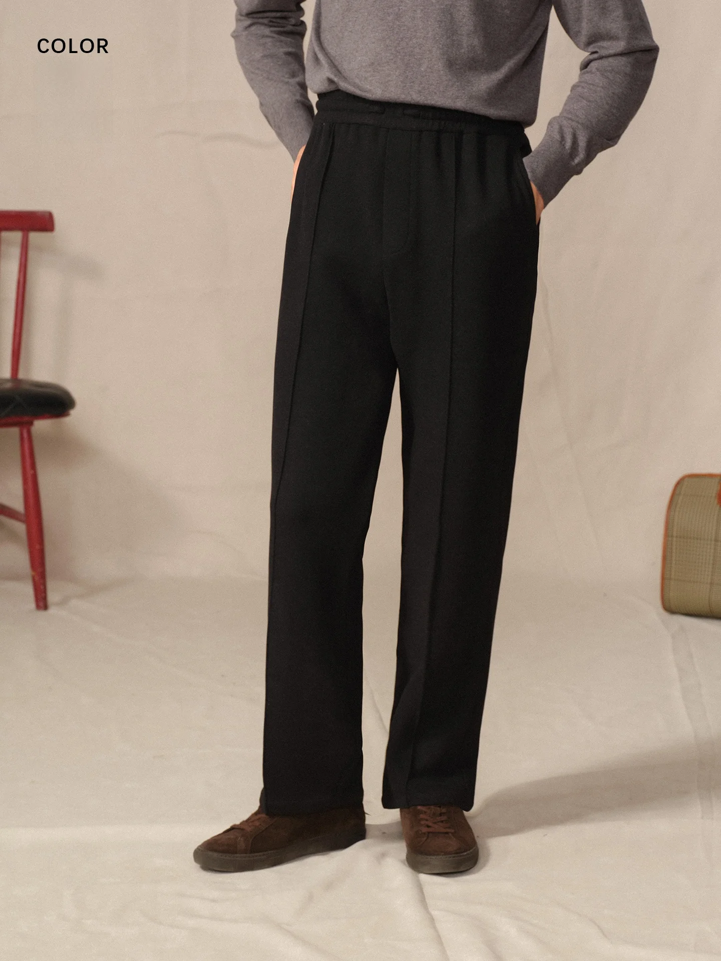 

Cultum Men's Knitted Straight Leg Casual Pants Easy Care Travel Waist Dstring Elastic Autumn Winter Faion Polyester Blend