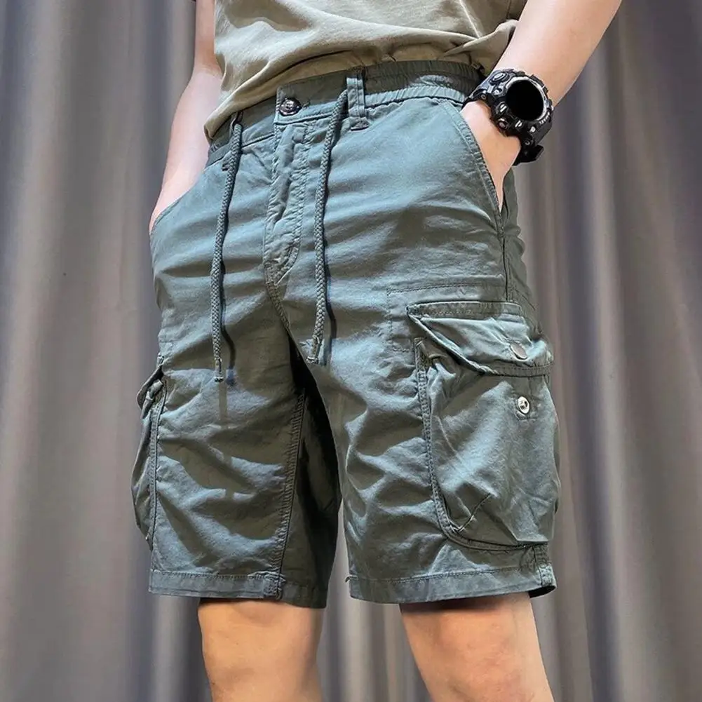 Functional Men Shorts Elastic Waist Men's Cargo Shorts Adjustable Drawstring Reinforced Pockets Straight Leg for Beach or Casual