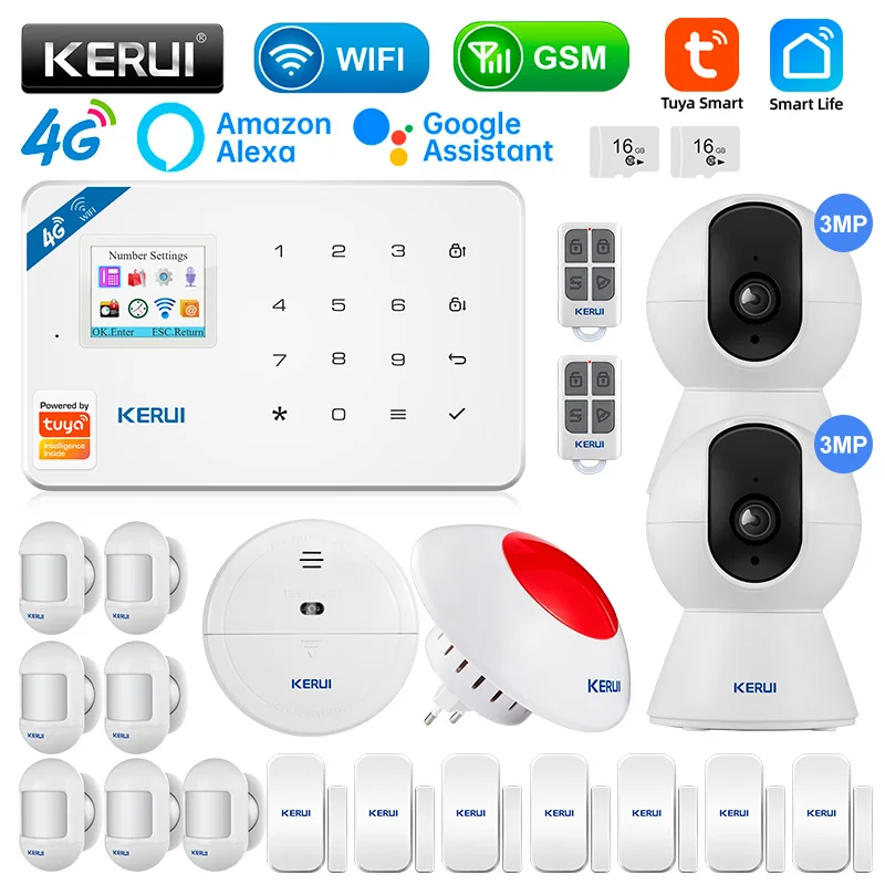 

KERUI W184 Tuya Security Protection Smart Home GSM 4G WIFI Alarms Anti Theft Security Alarm System Kit Sensor 6 Languages Garage