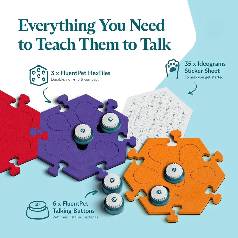 مجموعة أدوات التحدث واحصل على المجموعة مع صوت واضح للوجه لأعلى |   6 أزرار قابلة للتسجيل مع بطاريات مثبتة مسبقًا و3 بلاط سداسي