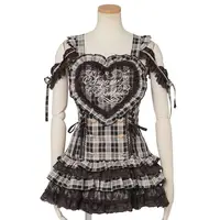 Japanese Sweet Lolita Plaid Lace Heart Embroidery Jumper Dress with Skirt 2 Piece Set Cute Kawaii Mass Produced Style Princess 3