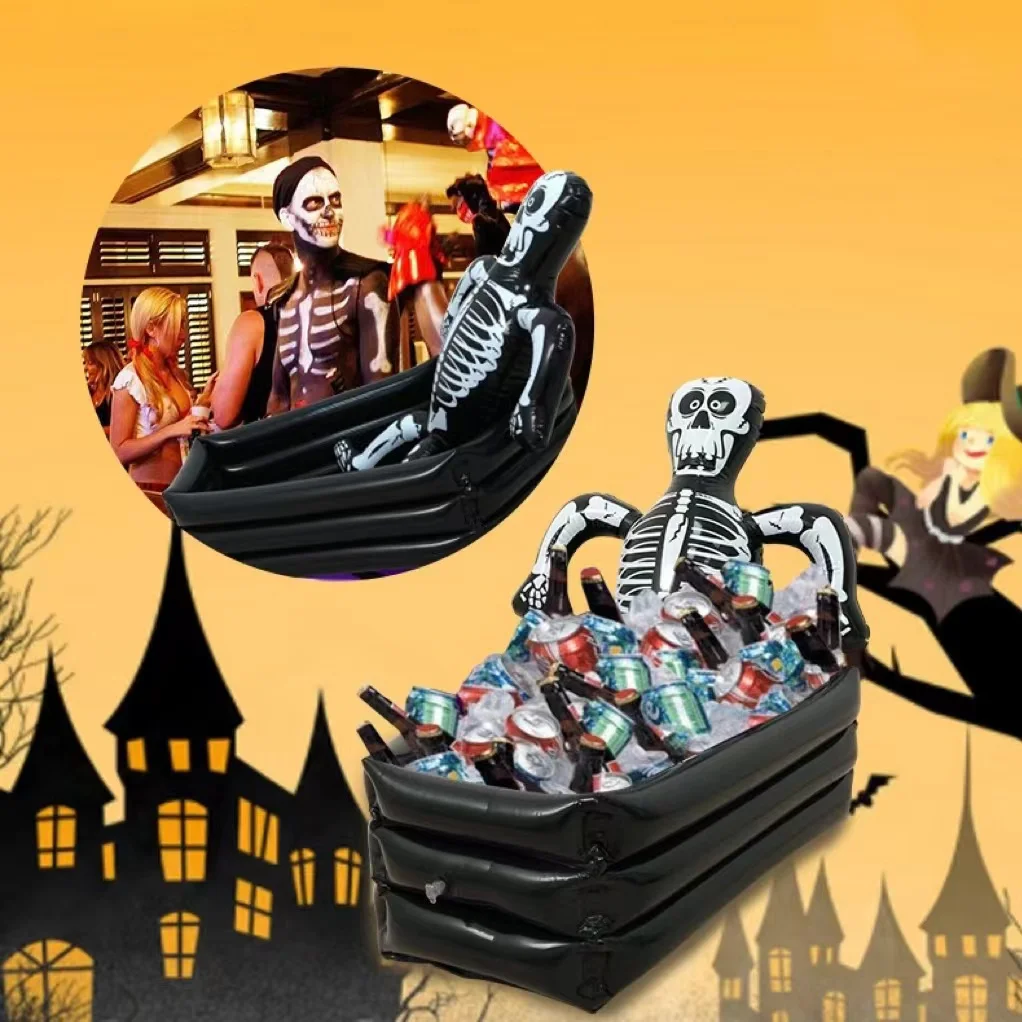 New Inflatable Skeleton Ice Tray Halloween Decorations Cute Funny Indoor Outdoor Party Event Snack Cola Drinks Holder Guest Gift