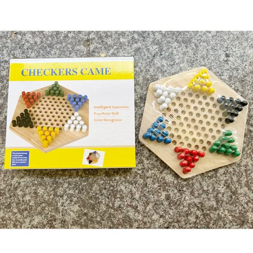 Imagen 2 del producto Damas hexagonales, juego de rompecabezas para padres e hijos, cuentas de madera para saltar, juguetes educativos para niños, juego de mesa CPC