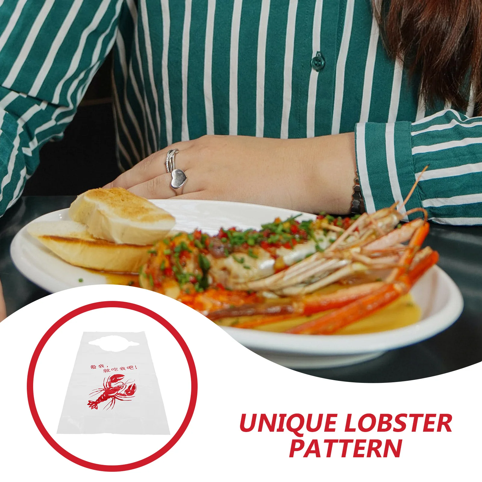 

100Pcs Lobster Bibs Disposable Folding Adult Eating Bibs Practical Funny Seafood Pattern Bib for Seniors Elderly