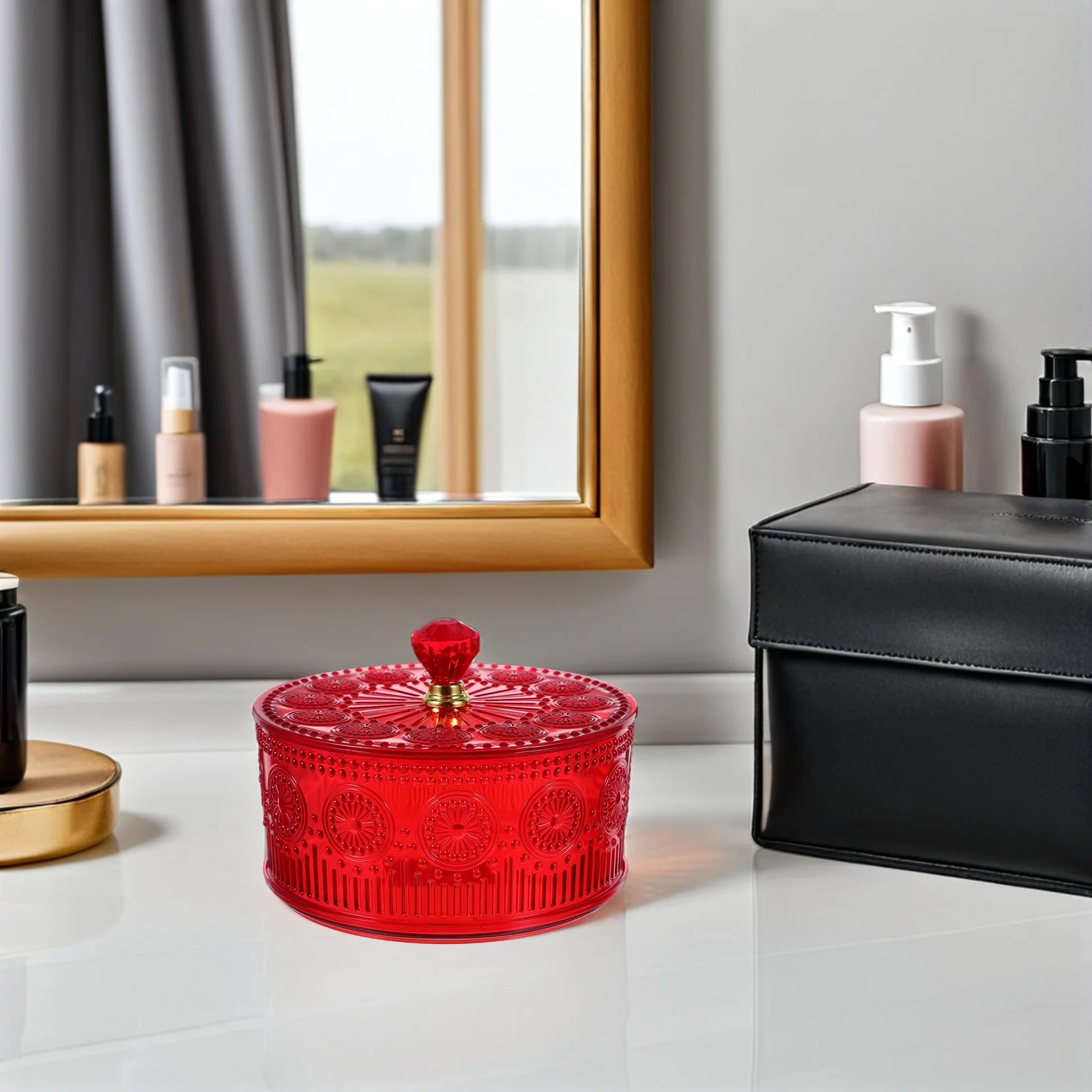 

Round Embossed Candy Jar with Cover Multiuse Small Container for Jewelry Storage Decorative Sugar Apothecary Canister Retro