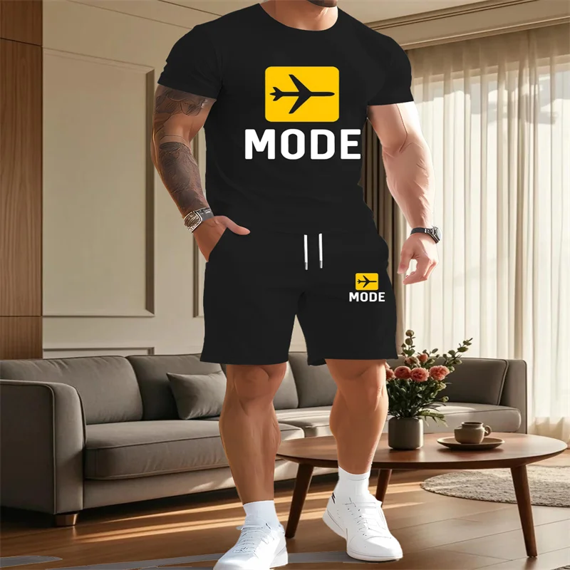 

2025 fashionable men's sportswear short sleeved shorts set round neck T-shirt shorts cool and breathable summer two-piece set