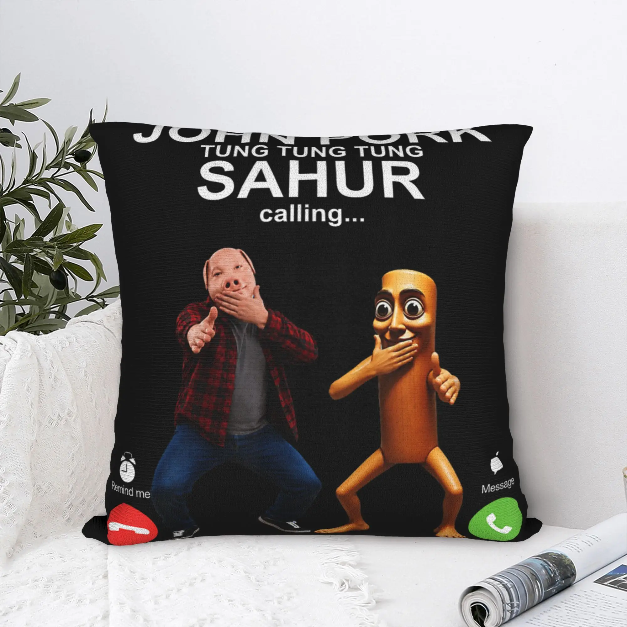 John Pork and Tung Tung Tung Sahur is Calling Scuba Dance Pillow Cover Design Cushion Cover Trendy Pillow Case For Bed Chair