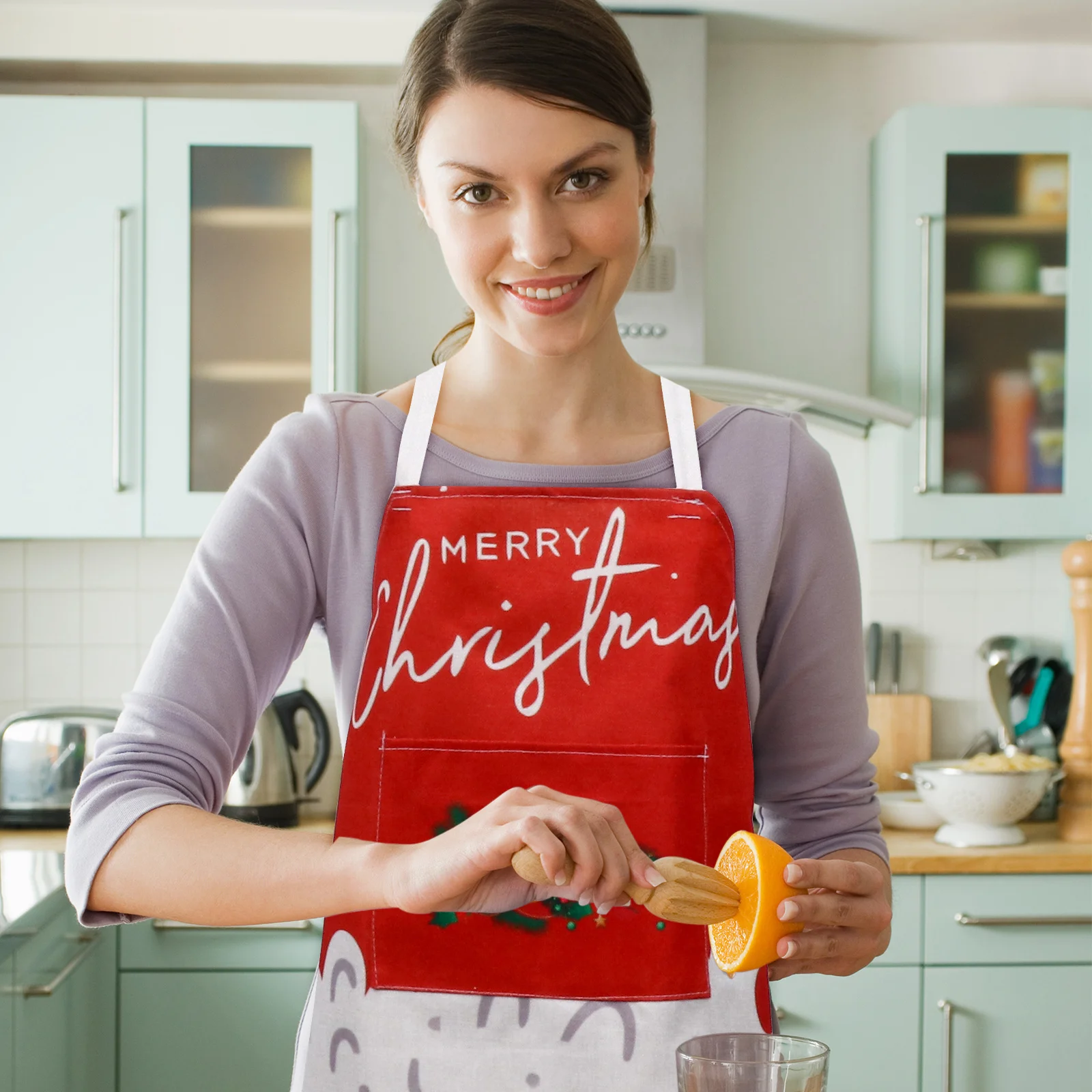 

1Pcs Lovely Christmas Apron for Women and Men Fun Printed Sleeveless Apron Kitchen Cooking Baking Cleaning Utility Holiday Party