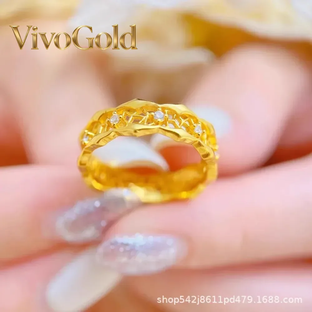 

VivoGold VivoGold Новое кольцо Love Waltz из настоящего золота 9999 пробы 24K для женщин с вырезом в форме бриллианта Mosan, простое закрытое кольцо